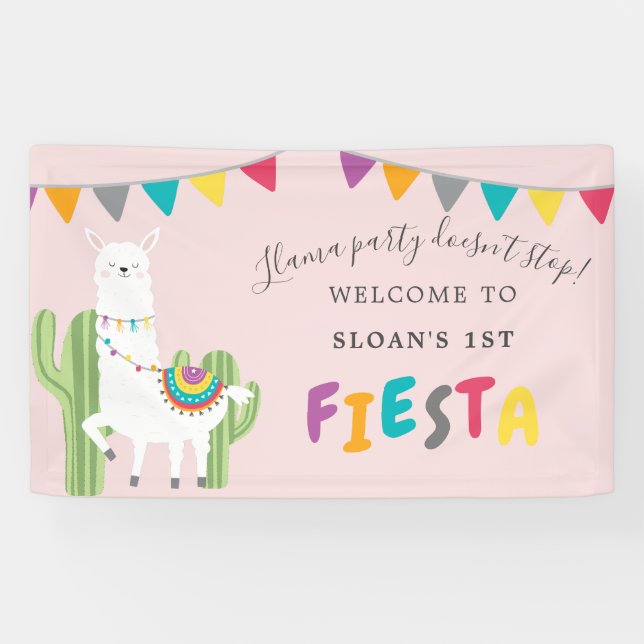 Blush Pink Llama Fun Cactus Birthday Party Willkom Banner (Horizontal)