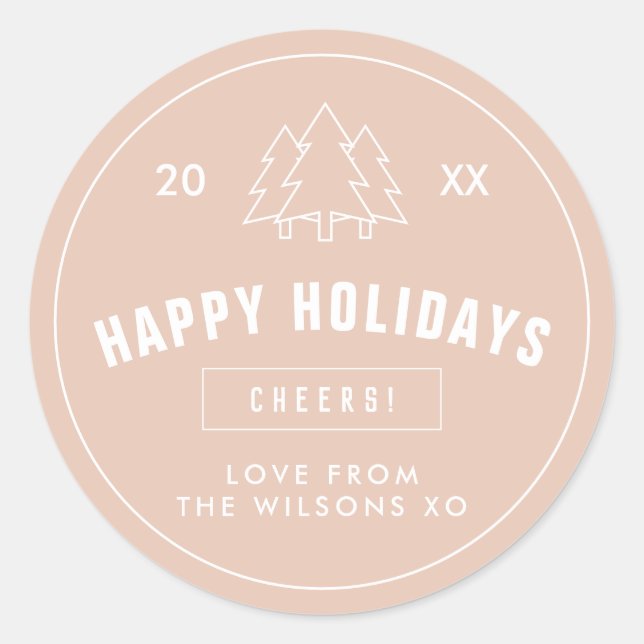 Blush Pink Logo Style Moderner Weihnachtsbaum Runder Aufkleber (Vorderseite)