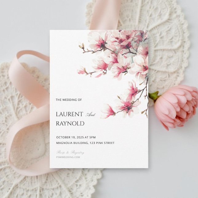 Blush Pink Magnolia Botanical Watercolor Wedding  Einladung (Von Creator hochgeladen)
