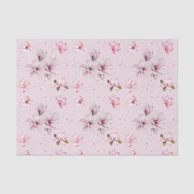 Blush Pink Magnolia Floral Wasserfarbenes Geschenk Seidenpapier (Vorderseite)