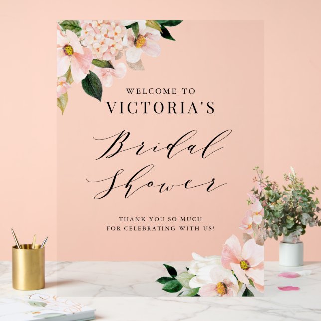 Blush Pink Magnolias Brautparty Willkommen Acrylschild (Hochzeit)
