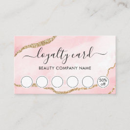 Blush Pink Marble Agate Script Loyalty Card Visitenkarte