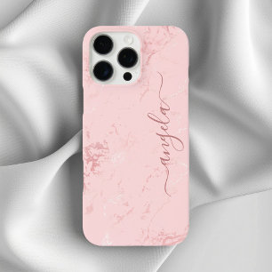 Blush Pink Marble Glam Signatur iPhone 16 Pro Max Hülle