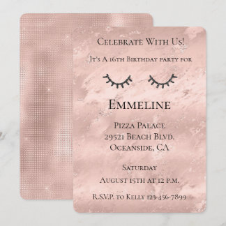 Blush Pink Marble Glitzy Black Glitzer Eyelashes Einladung