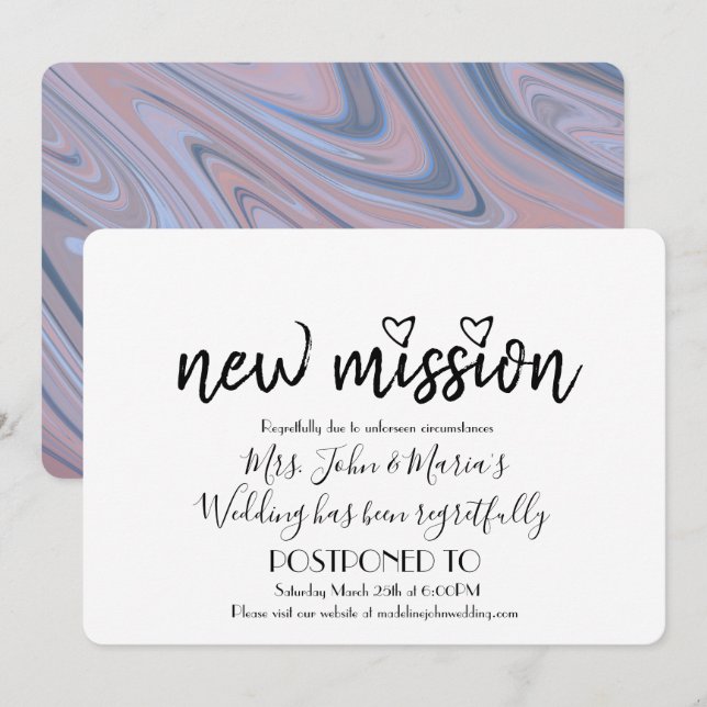 Blush Pink Marble Neue Mission Hochzeitdatum änder Einladung (Vorne/Hinten)