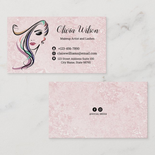 Blush Pink Marble Schönheitssalon Friseur Visitenkarte (Vorne/Hinten)