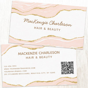 Blush Pink Marbour Agate Gold Glitzer QR Code Visitenkarte