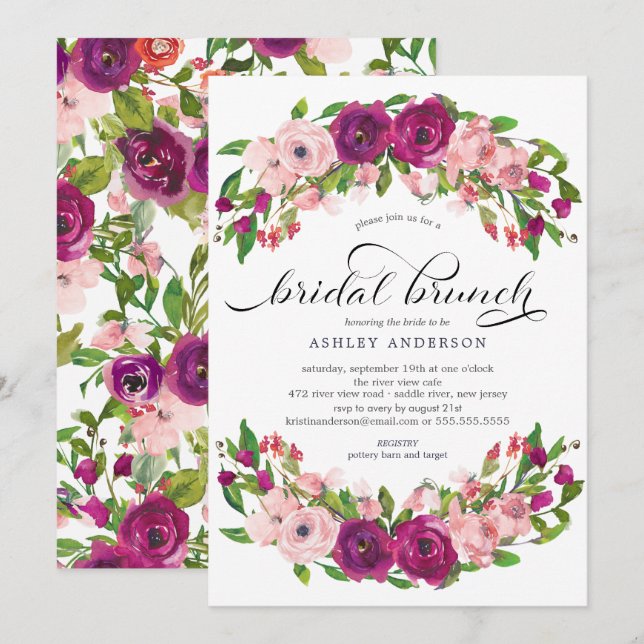 Blush Pink & Marsala Brautparty Brunch Einladung (Vorne/Hinten)