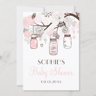 Blush Pink Mason Jars und Blume Babydusche Einladung