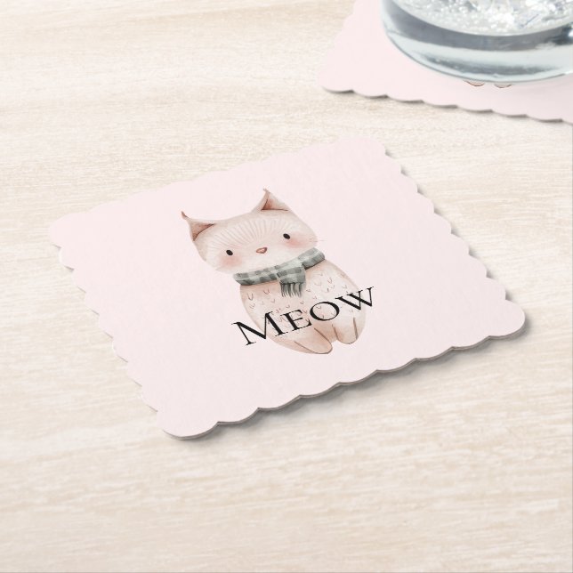 Blush Pink Meow Christmas Cat Deer Snowman Untersetzer (angewinkelt)