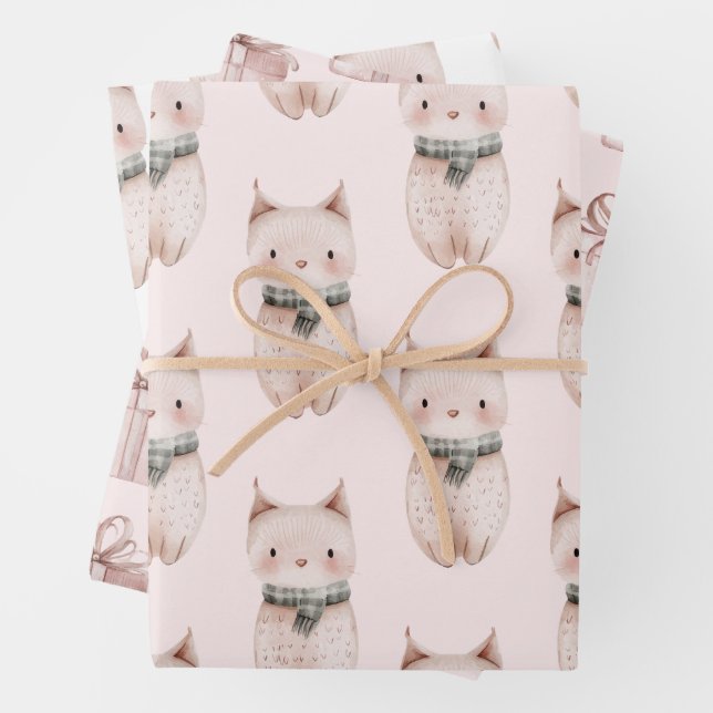 Blush Pink Meow Christmas Cat Geschenk Geschenkpapier Set (Beispiel)
