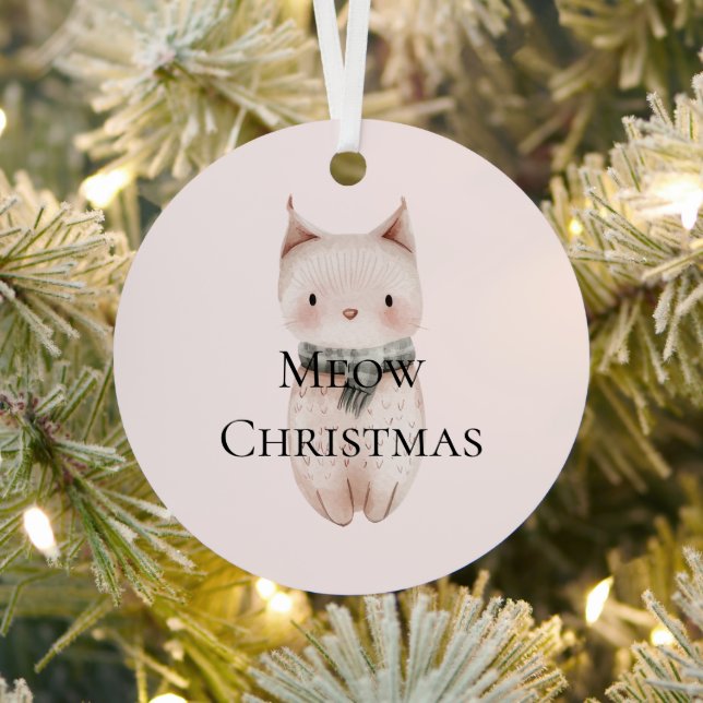 Blush Pink Meow Christmas Cat Geschenk Ornament Aus Metall (InSitu)