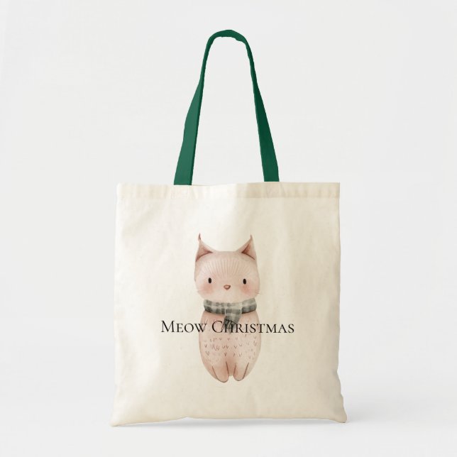 Blush Pink Meow Christmas Cat Tragetasche (Vorne)
