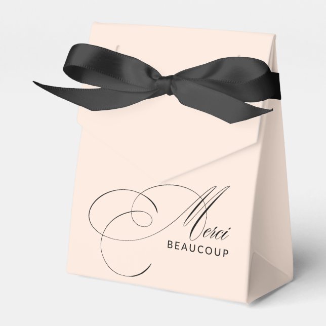 Blush Pink Merci Beaucoup Calligraphy Vielen Dank Geschenkschachtel (Vorderseite)