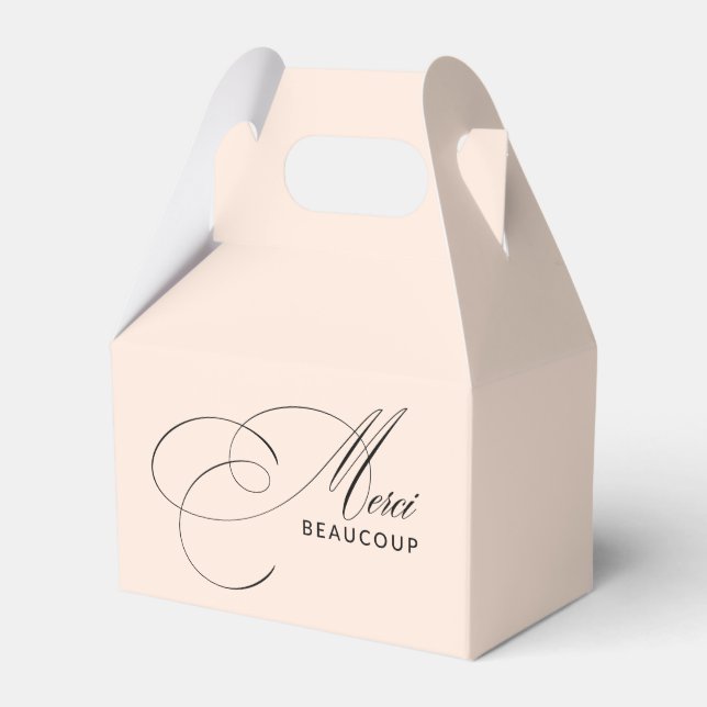 Blush Pink Merci Beaucoup Elegante Kalligraphie Geschenkschachtel (Vorderseite)