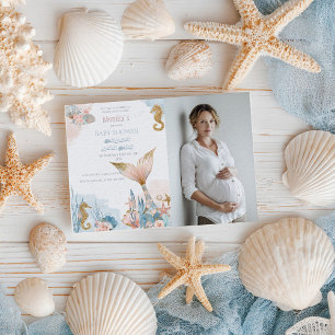 Blush Pink Mermaid Schwanz Babydusche Einladung