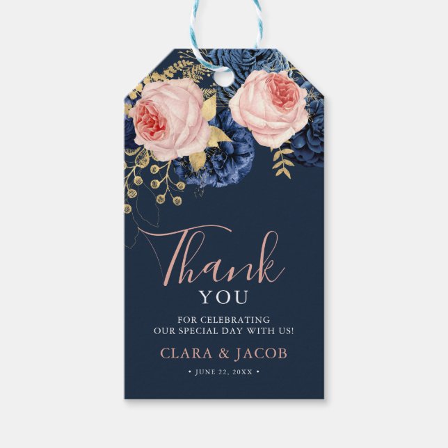 Blush Pink & Midnight Navy Florals Vielen Dank für Geschenkanhänger (Vorderseite)