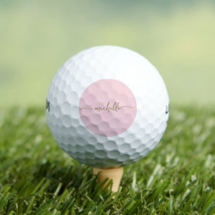 Blush Pink Minimal Gold Script Monogram Name Golfball