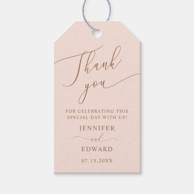 Blush Pink Minimal Wedding Danke Geschenkanhänger (Vorderseite)