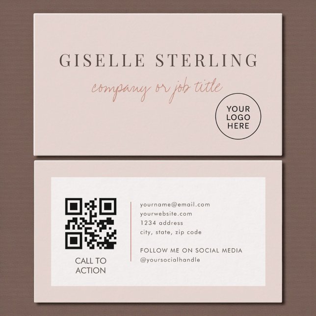 Blush Pink Minimalist Company Logo QR Code Visitenkarte (Von Creator hochgeladen)