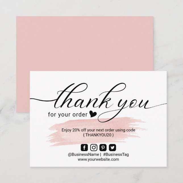 Blush Pink Minimalistische Ordnung Vielen Dank Dankeskarte (Vorne/Hinten)