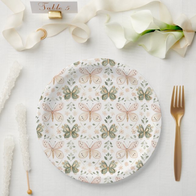 Blush Pink Mint Green Butterflies Wedding Pappteller (Hochzeit)