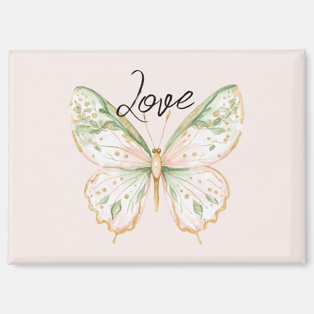 Blush Pink Mint Green Gold Butterfly Love Magnet (Vorderseite)