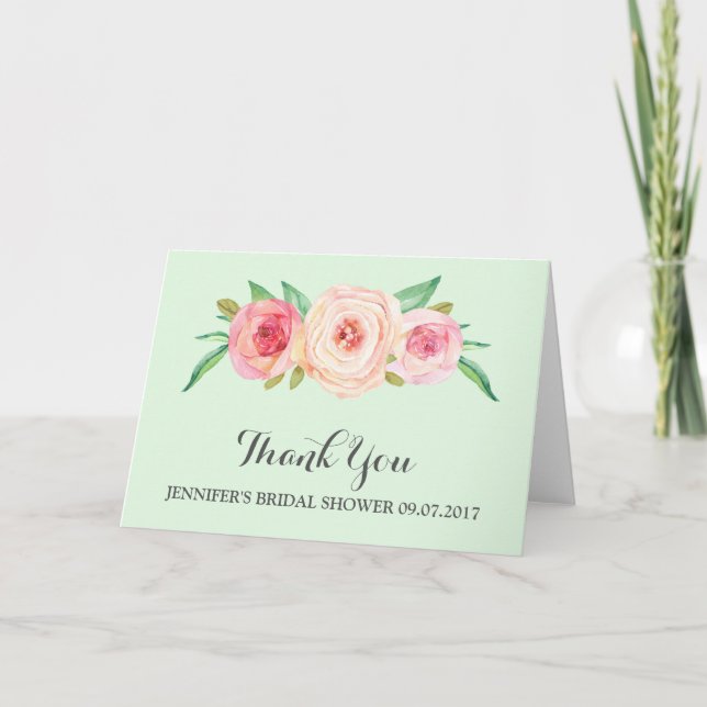 Blush Pink Minze Green Brautparty Vielen Dank Dankeskarte (Vorderseite)