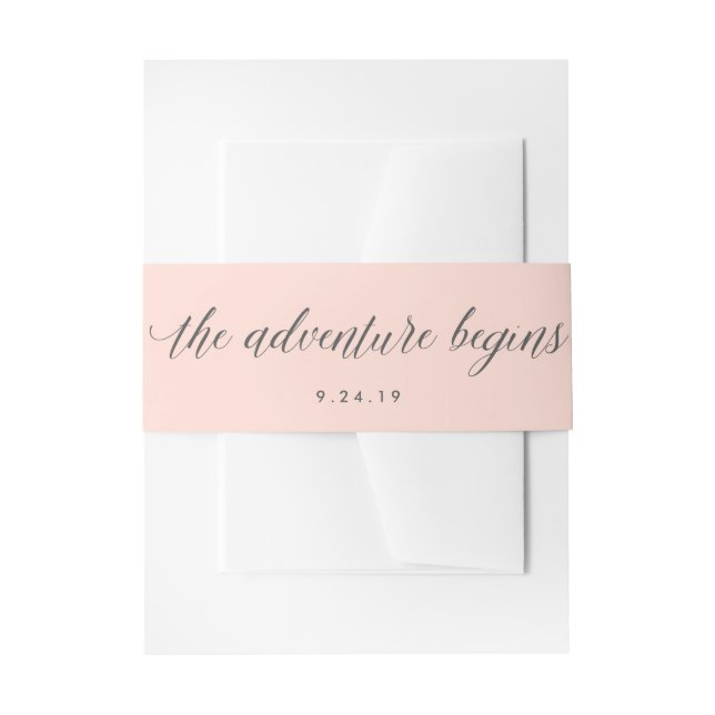 Blush Pink mit Grau Das Abenteuer beginnt Hochzeit Einladungsbanderole (Vorderseite Beispiel)