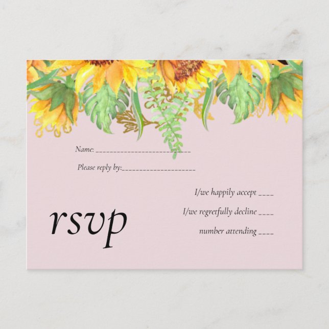 Blush Pink mit Sonnenblumen Hochzeitbudget Einladungspostkarte (Vorderseite)