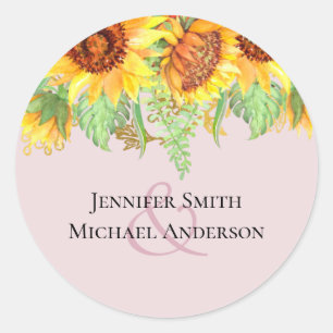 Blush Pink mit Sonnenblumen Hochzeitbudget Runder Aufkleber
