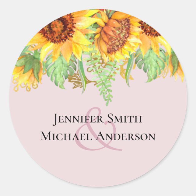 Blush Pink mit Sonnenblumen Hochzeitbudget Runder Aufkleber (Vorderseite)