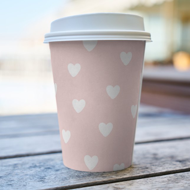 Blush Pink mit White Hearys Paper Cup Pappbecher (Von Creator hochgeladen)