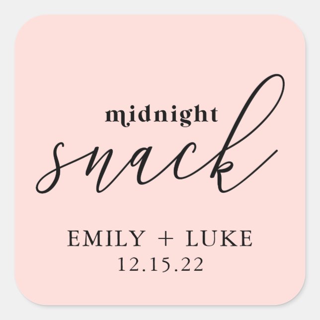 Blush Pink Mitternacht Snack Custom Wedding Quadratischer Aufkleber (Vorderseite)