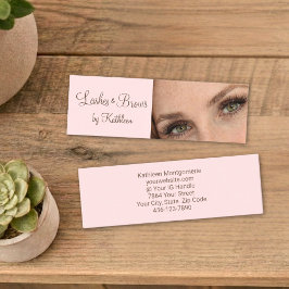 Blush Pink Mocha Script Photo Lashes and Brows Mini Visitenkarte
