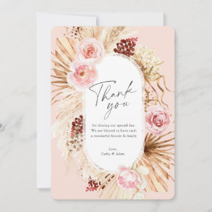 Blush Pink Modern Boho Pampas Grass Floral Arch Dankeskarte