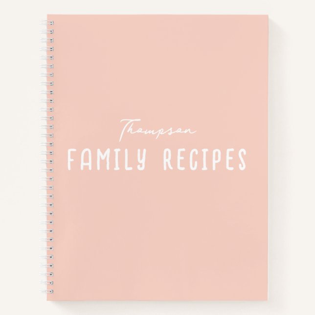 Blush Pink Modern Script Cooking Family Recipe Notizbuch (Vorderseite)