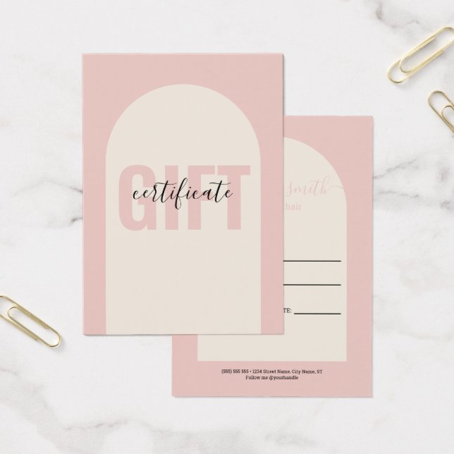 Blush Pink Modern Simple Arch Gift Certificate (Büro)