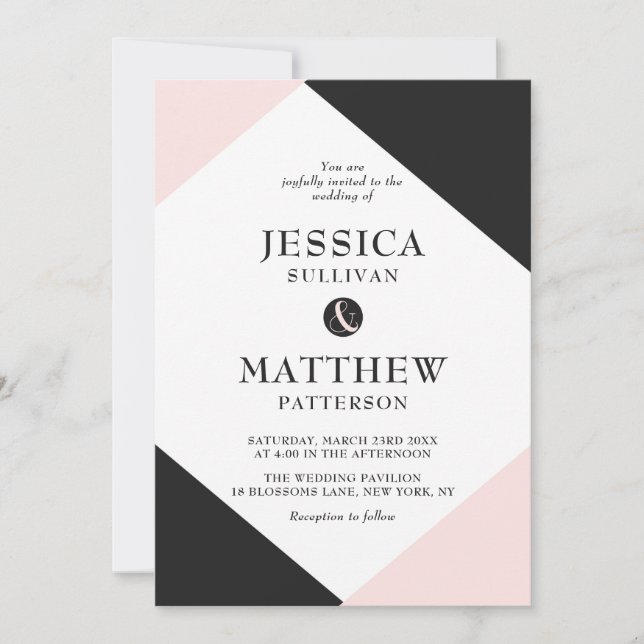 Blush Pink Moderne Akzente Hochzeitseinladung Einladung (Vorderseite)