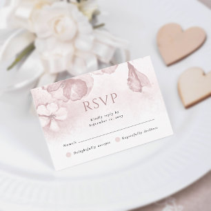 Blush Pink Moderne Aquarellblume Hochzeit RSVP Karte