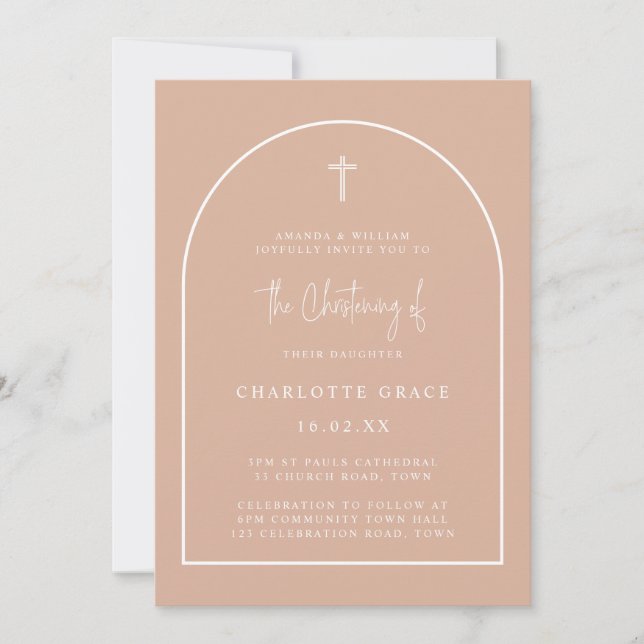 Blush Pink Moderne Bogenschrift Minimales Christen Einladung (Vorderseite)