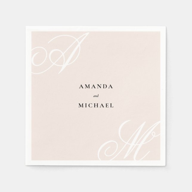 Blush Pink Moderne Kante Elegante Monogramm Hochze Serviette (Vorderseite)