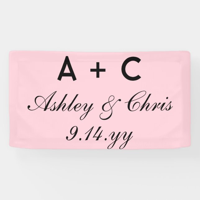 Blush Pink Moderne Personalisierte Hochzeitsempfeh Banner (Horizontal)