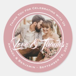 Blush Pink Moderne Script Hochzeitsschrift Foto Ge Runder Aufkleber