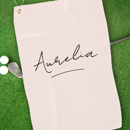Blush Pink Moderne Script Monogram Name Signature Golfhandtuch