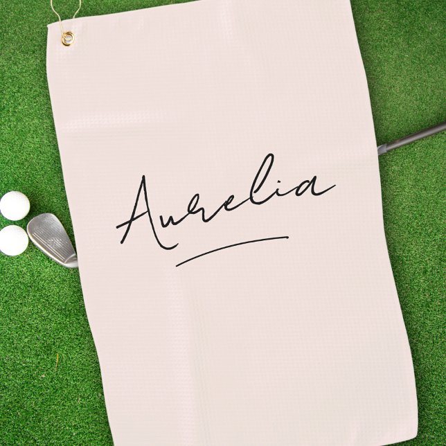 Blush Pink Moderne Script Monogram Name Signature Golfhandtuch (Von Creator hochgeladen)