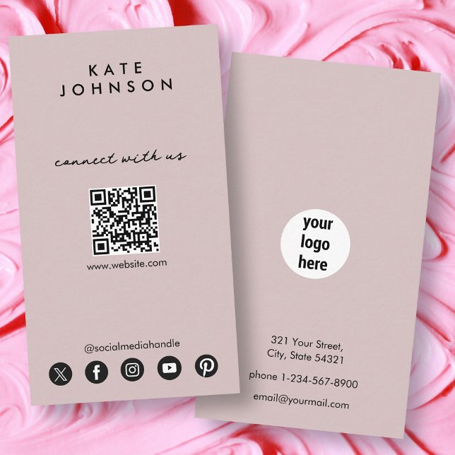 Blush Pink Moderne soziale Medien verbinden mit un Visitenkarte (Blush Pink Modern Social Media Connect With Us Business Card)
