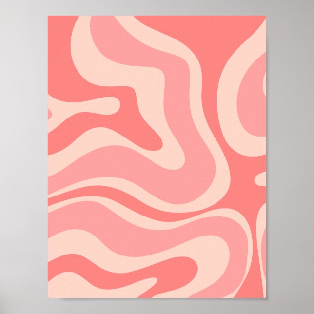 Blush Pink Moderner Retro Liquid Swirl Abstrakt Poster (Vorne)