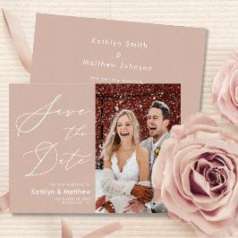 Blush Pink Modernes Foto Elegantes Skript Hochzeit Save The Date