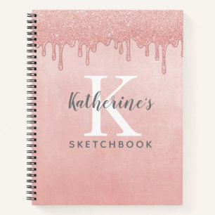 Blush Pink Monogram Drift Glitzer Sketchbook Notizbuch